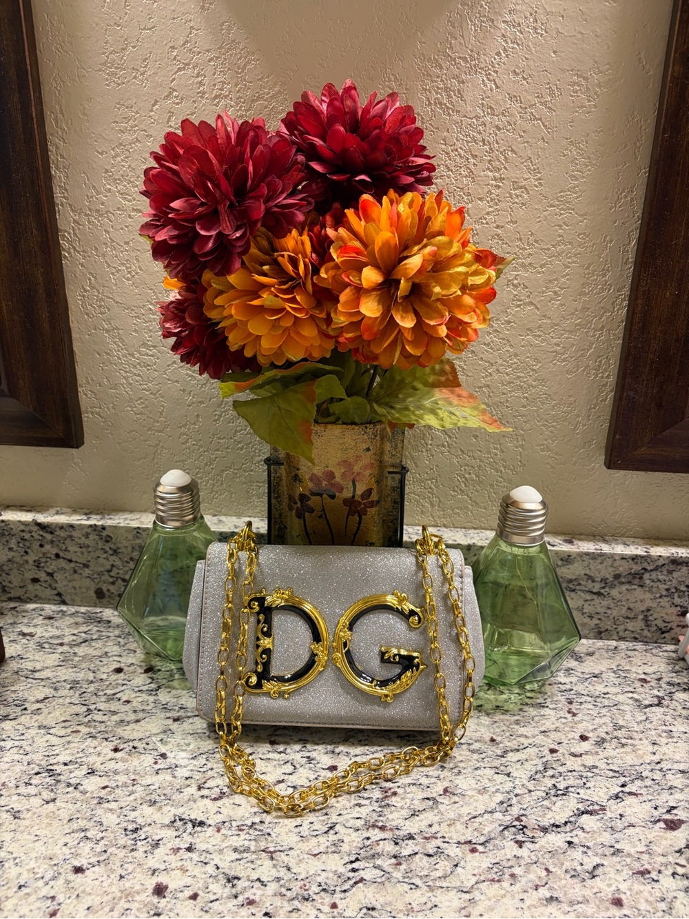 Silver Glitter Evening Clutch with Gold DG Emblem